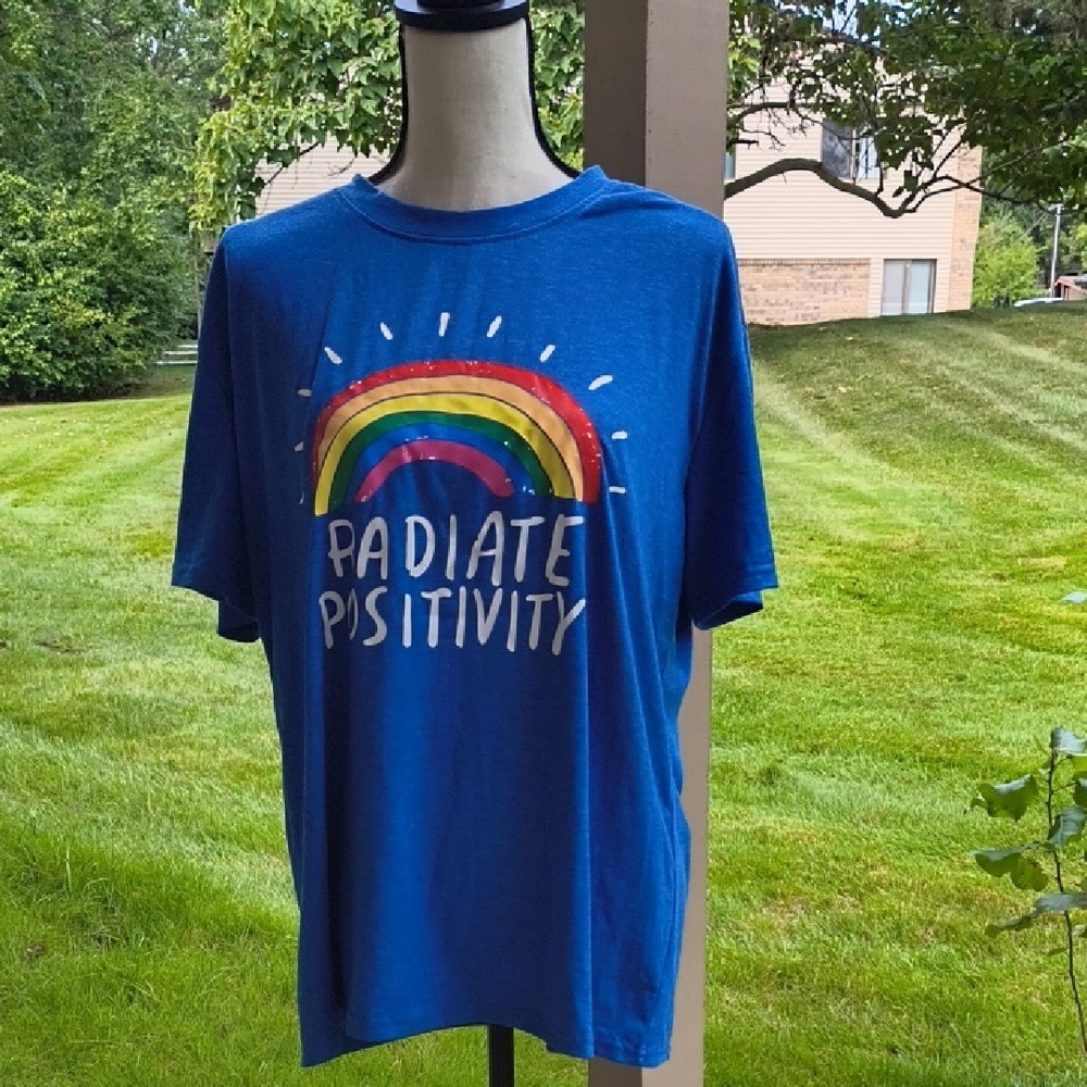 Blue T-Shirt with Rainbow Graphic